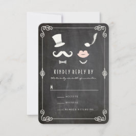 Chalkboard Mustache en Lips  Chic Wedding RSVP Kaartje