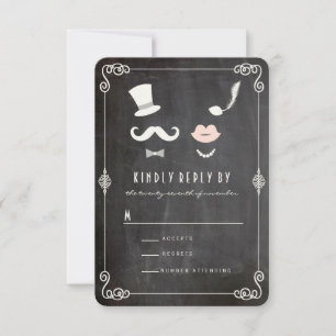 Chalkboard Mustache en Lips  Chic Wedding RSVP Kaartje
