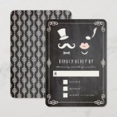 Chalkboard Mustache en Lips  Chic Wedding RSVP Kaartje (Voorkant / Achterkant)