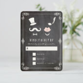 Chalkboard Mustache en Lips  Chic Wedding RSVP Kaartje (Staand voorkant)