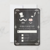 Chalkboard Mustache en Lips  Chic Wedding RSVP Kaartje (Voorkant)