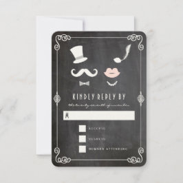 Chalkboard Mustache en Lips  Chic Wedding RSVP Kaartje