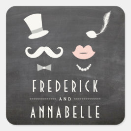 Chalkboard Mustache en Lips  Chic Wedding Vierkante Sticker
