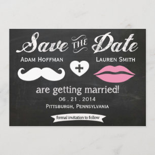 Chalkboard Mustache en Lips sparen de Datum Save The Date