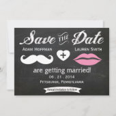 Chalkboard Mustache en Lips sparen de Datum Save The Date (Voorkant)