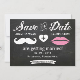 Chalkboard Mustache en Lips sparen de Datum Save The Date
