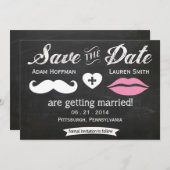 Chalkboard Mustache en Lips sparen de Datum Save The Date (Voorkant / Achterkant)