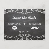 Chalkboard Mustache Lips  Opslaan Datum Aankondigingskaart (Voorkant)