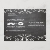 Chalkboard Mustache Lips Opslaan Datum Aankondigingskaart (Achterkant)
