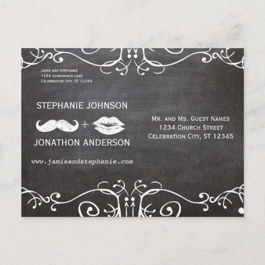 Chalkboard Mustache Lips  Opslaan Datum Aankondigingskaart (Achterkant)