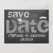 Chalkboard Mustache Lips  Opslaan Datum Aankondigingskaart (Voorkant)