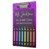 Chalkboard Naam leraar Rainbow Glitter Crayons Klembord (Links)