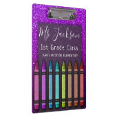 Chalkboard Naam leraar Rainbow Glitter Crayons Klembord (Rechts)