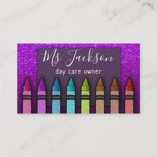 Chalkboard Naam leraar Rainbow Glitter Crayons Visitekaartje (Voorkant)
