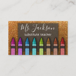 Chalkboard Naam leraar Rainbow Glitter Crayons Visitekaartje