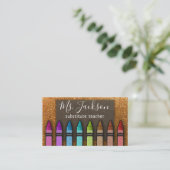 Chalkboard Naam leraar Rainbow Glitter Crayons Visitekaartje (Staand voorkant)