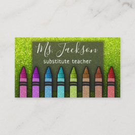 Chalkboard Naam leraar Rainbow Glitter Crayons Visitekaartje