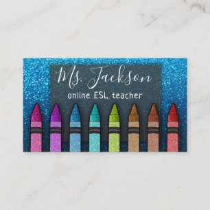 Chalkboard Naam leraar Rainbow Glitter Crayons Visitekaartje