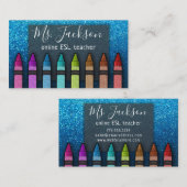 Chalkboard Naam leraar Rainbow Glitter Crayons Visitekaartje (Voorkant / Achterkant)