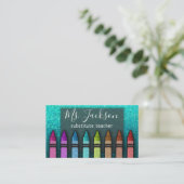 Chalkboard Naam leraar Rainbow Glitter Crayons Visitekaartje (Staand voorkant)