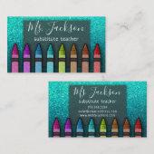 Chalkboard Naam leraar Rainbow Glitter Crayons Visitekaartje (Voorkant / Achterkant)
