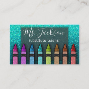 Chalkboard Naam leraar Rainbow Glitter Crayons Visitekaartje