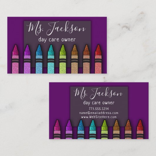 Chalkboard Naam leraar Rainbow Glitter Crayons Visitekaartje (Voorkant / Achterkant)