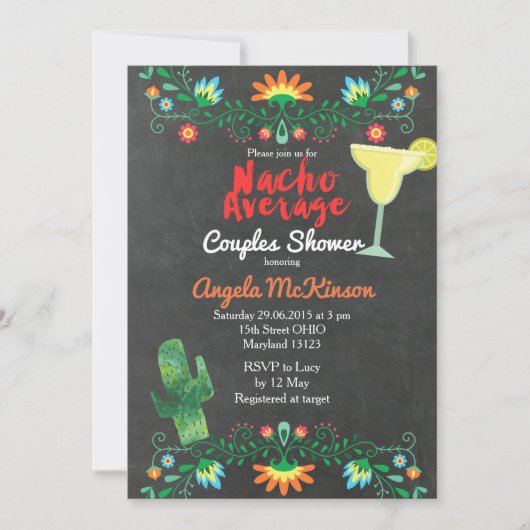 Chalkboard Nacho Gemiddelde paar Douche Bloemen Kaart (Voorkant)