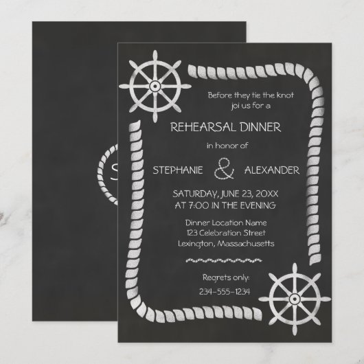 Chalkboard nautische bruiloft repetitie diner kaart (Voorkant / Achterkant)