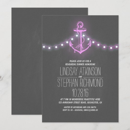 Chalkboard nautische repetitie diner uitnodiging (Voorkant / Achterkant)