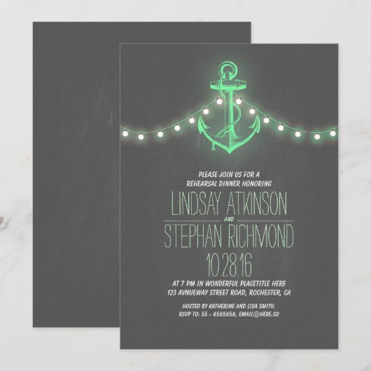 Chalkboard nautische repetitie diner uitnodiging (Voorkant / Achterkant)