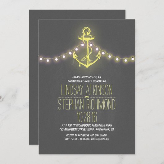 Chalkboard nautische verlovingsfeest uitnodiging (Voorkant / Achterkant)