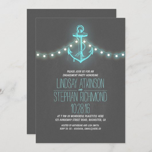 Chalkboard nautische verlovingsfeest uitnodiging (Voorkant / Achterkant)