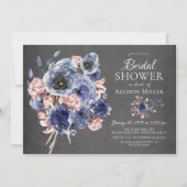 Chalkboard Navy Blush Floral Vrijgezellenfeest Kaart (Voorkant)