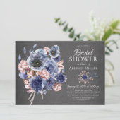 Chalkboard Navy Blush Floral Vrijgezellenfeest Kaart (Staand voorkant)
