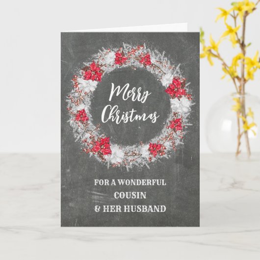 Chalkboard neef en haar man vrolijk kerstfeest kaart (Gele Bloem)