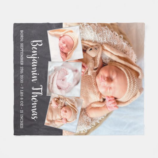 Chalkboard New Baby op maat 4 Foto Collage Fleece Deken (Voorkant (Horizontaal))