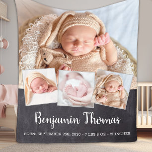 Chalkboard New Baby op maat 4 Foto Collage Fleece Deken