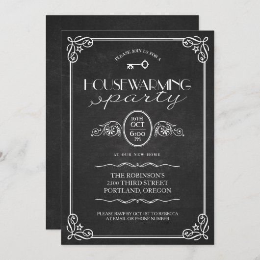 Chalkboard New Home Housewarming Party Kaart (Voorkant / Achterkant)