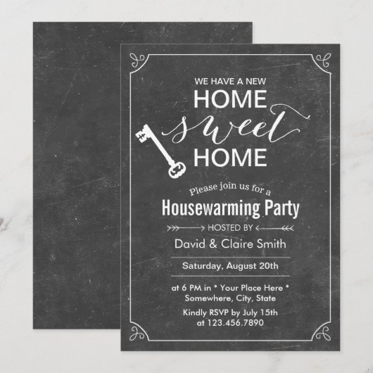 Chalkboard New Home Sweet Home Housewarming Party Kaart (Voorkant / Achterkant)