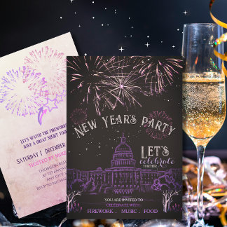 Chalkboard New Year's Party Invitation | Purple  Kaart