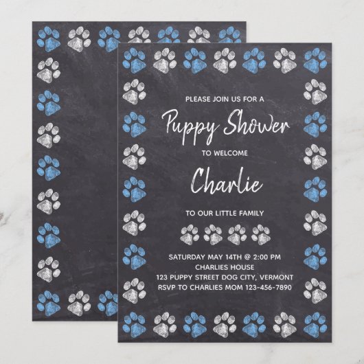 Chalkboard nieuwe Pet Dog Puppy Shower Kaart (Voorkant / Achterkant)