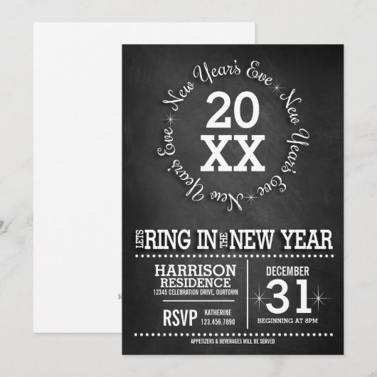 Chalkboard nieuwjaarsfeest kaart (Voorkant / Achterkant)