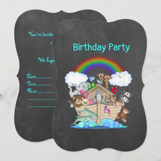 Chalkboard NOAHS ARK Zoo animal party Kaart (Voorkant / Achterkant)