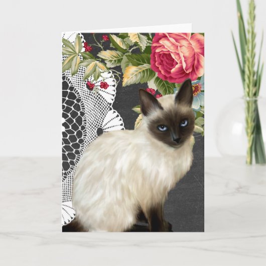 Chalkboard Notecard met geschilderde Siamese kat Kaart (Voorkant)