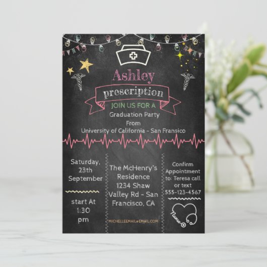 Chalkboard Nurse Afstuderen Kaart (Staand voorkant)