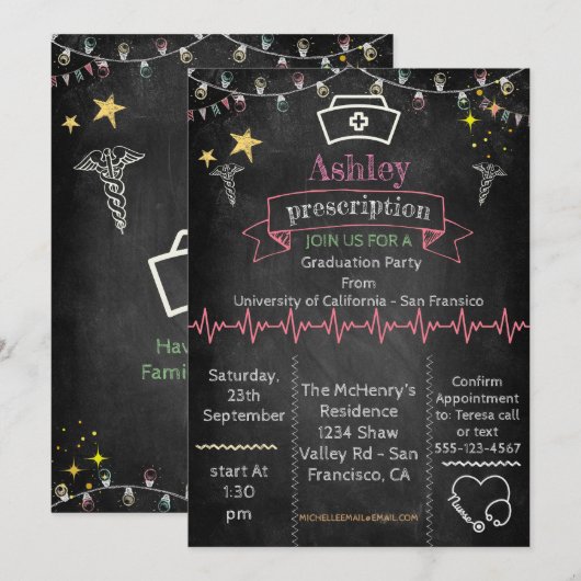 Chalkboard Nurse Afstuderen Kaart (Voorkant / Achterkant)