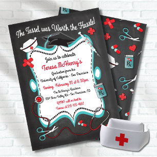 Chalkboard Nurse Medical Afstuderen Invitation Kaart
