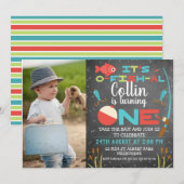 Chalkboard O-fish-ally One Birthday Invitation Kaart (Voorkant / Achterkant)