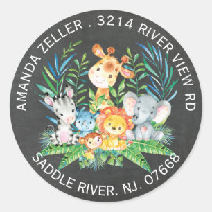 Chalkboard Oerwoud Animal Baby shower Label